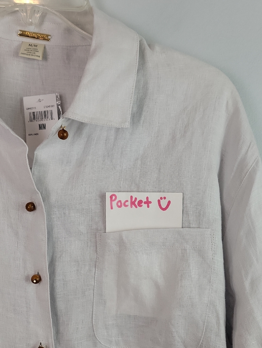 NEW Magaschoni gray linen button down shirt size medium - Picture 2 of 8